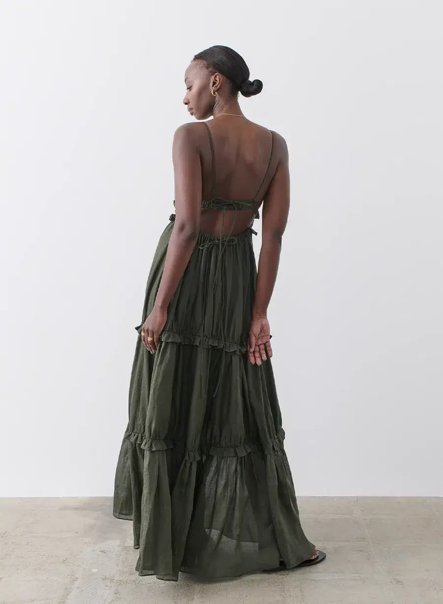 Joslin Studio Liana 2.0 Linen Maxi Dress Forest Size 8 - Image 2