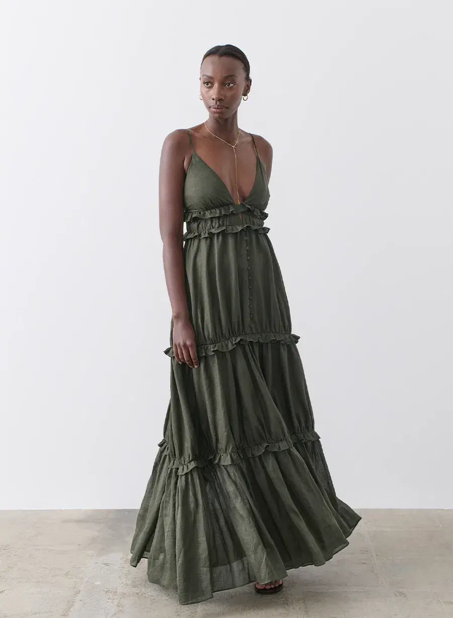 Joslin Studio Liana 2.0 Linen Maxi Dress Forest Size 8 - Image 1