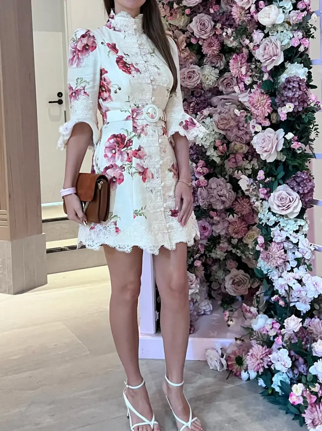 Zimmermann High Tide Applique Mini Dress Cream Poppy Floral Size 8 for rent on The Volte - main image