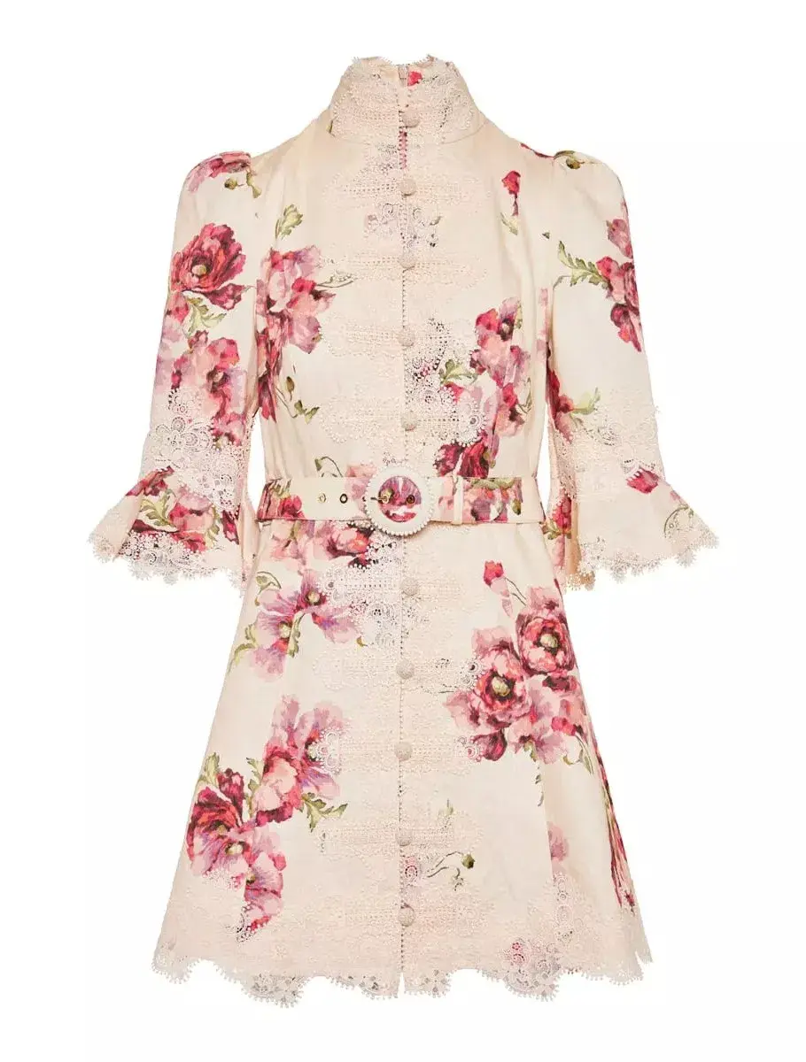 Zimmermann High Tide Applique Mini Dress Cream Poppy Floral Size 8 for rent on The Volte - main image