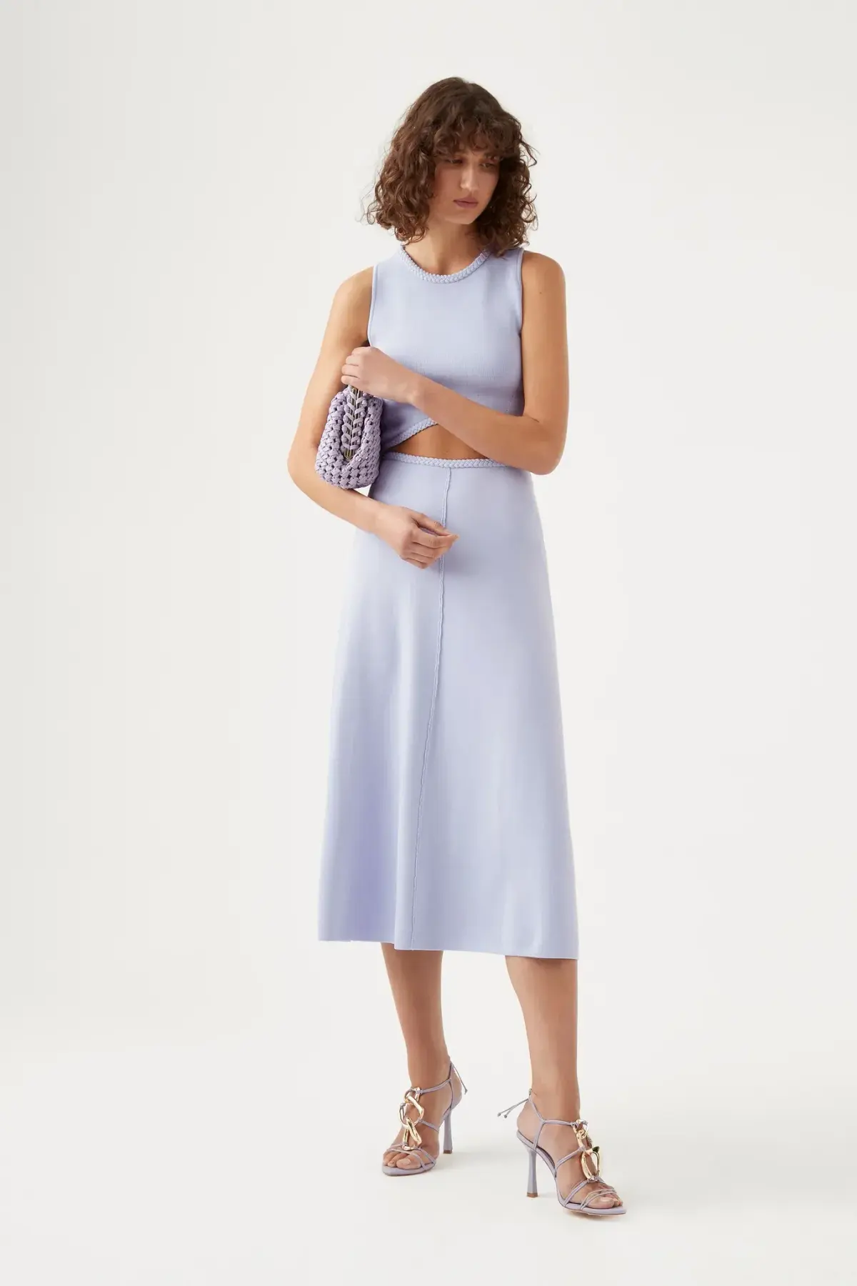 Aje Elm Braided Knit Tank Top and Petal Knit Midi Skirt Set Cool Lavender Size S/8 - Image 1