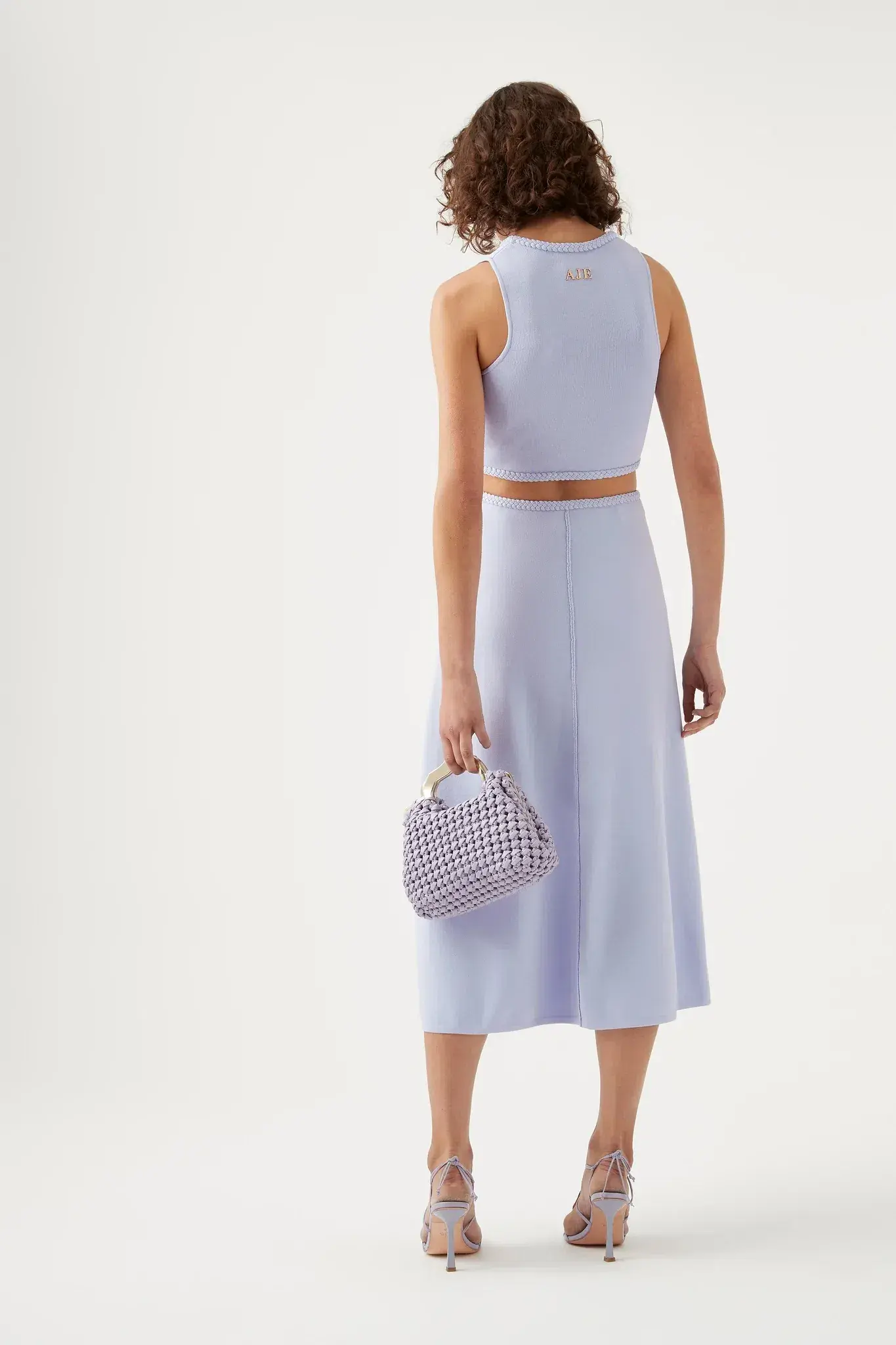 Aje Elm Braided Knit Tank Top and Petal Knit Midi Skirt Set Cool Lavender Size S/8 - Image 4