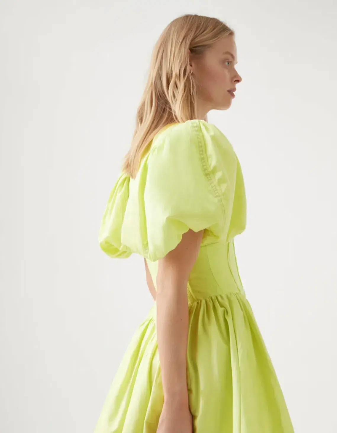 Aje Gianna Puff Sleeve Mini Dress Lime Green Size 10 / M - Image 3