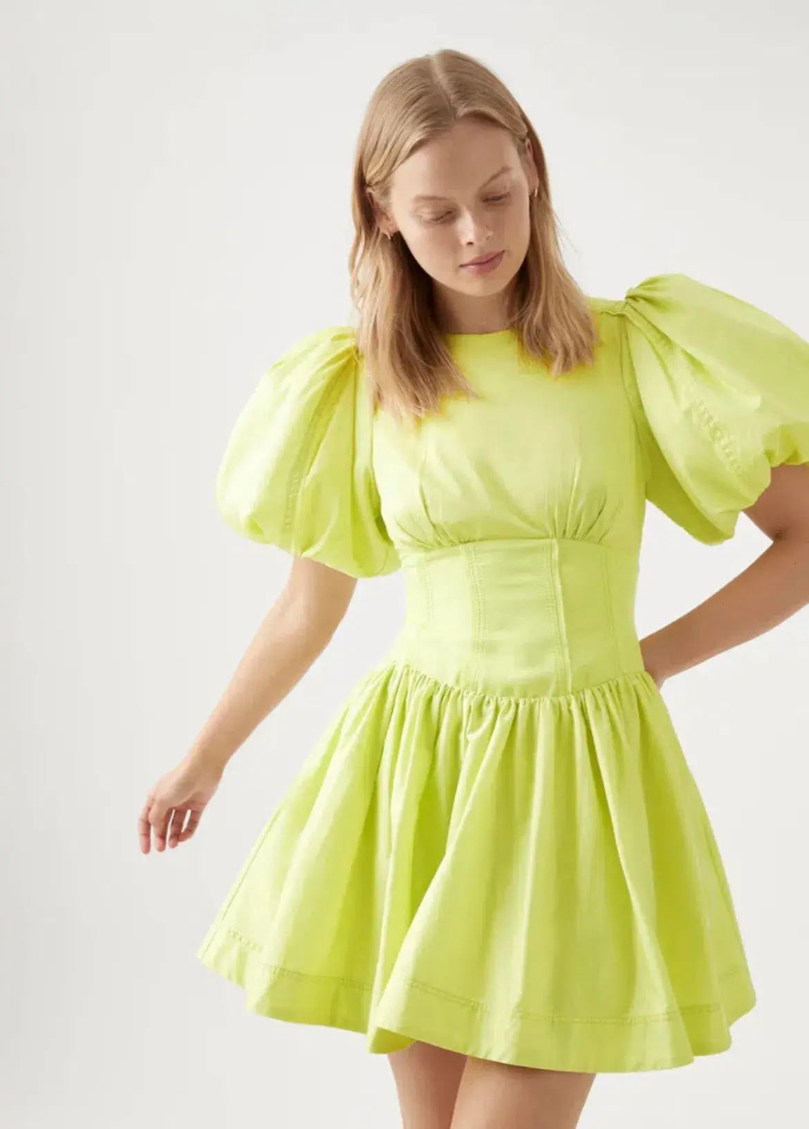 Aje Gianna Puff Sleeve Mini Dress Lime Green Size 10 / M - Image 2