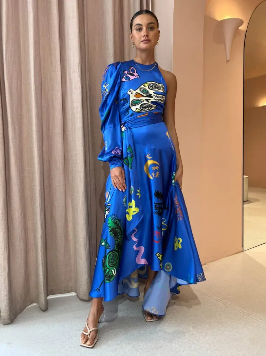 Alemais Soleil One Shoulder Midi Dress Blue Size 8 - Image 2