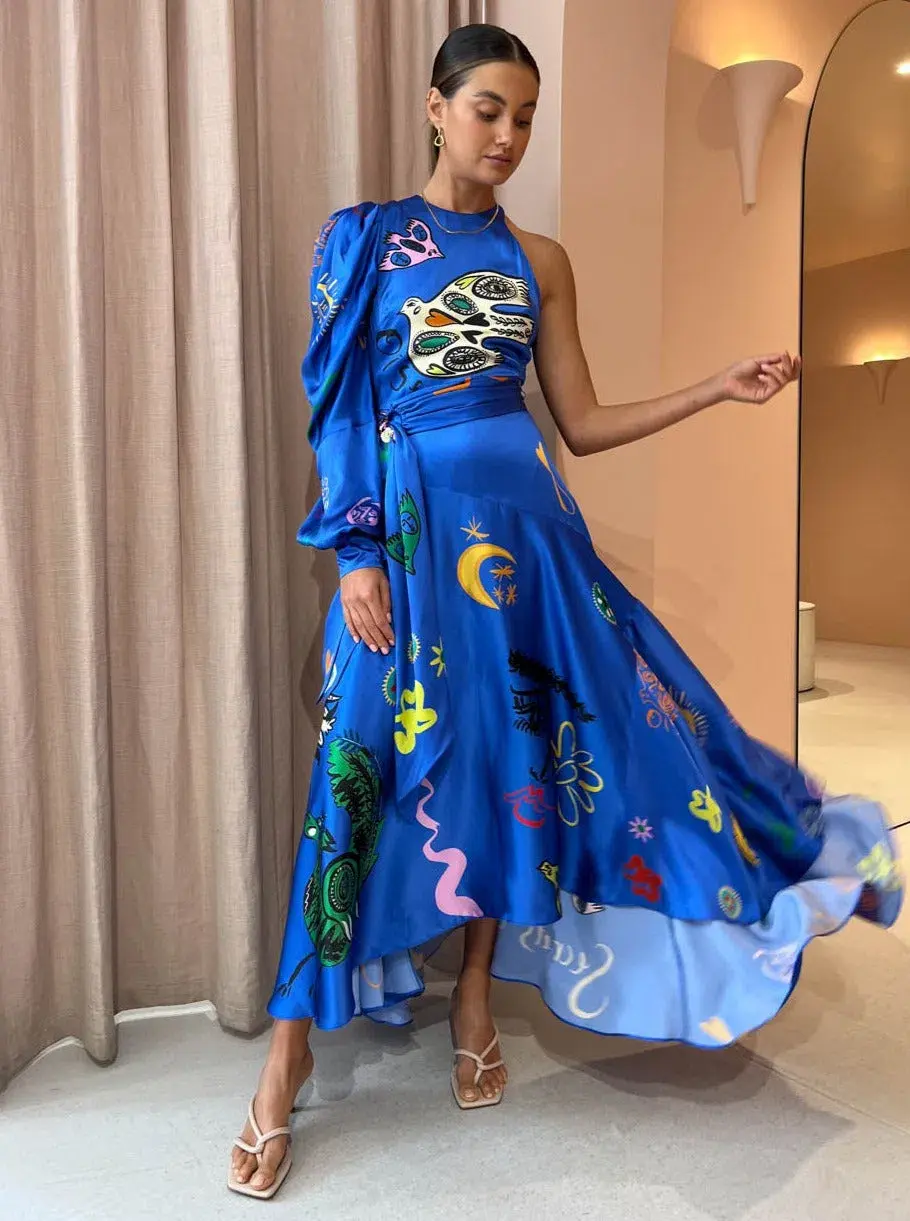 Alemais Soleil One Shoulder Midi Dress Blue Size 8 - Image 1