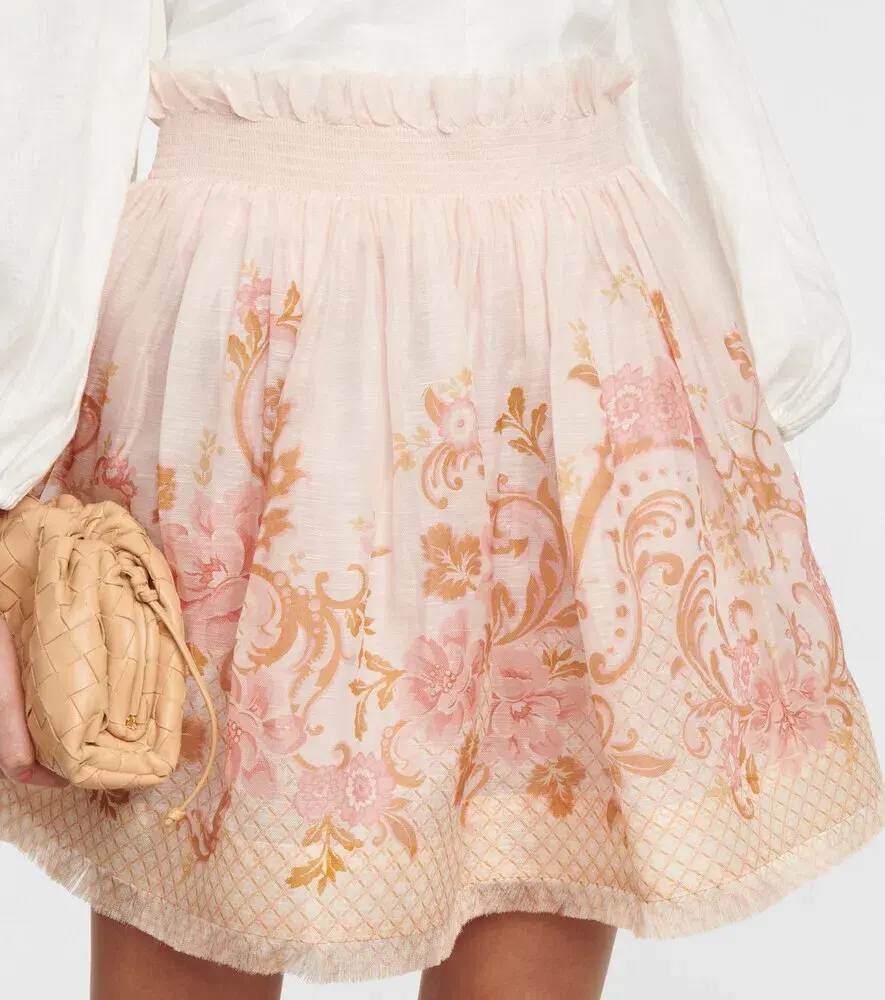 Zimmermann Postcard Silk Blend Mini Skirt Swirl Floral Pink Size 0 / Au 8 - Image 2