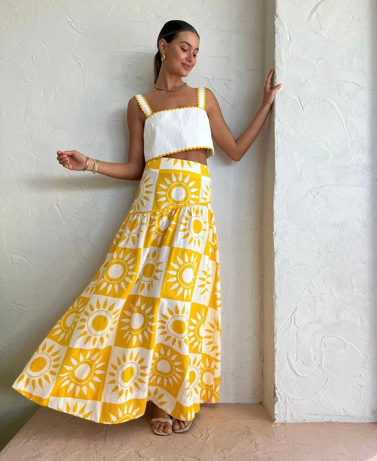 By Nicola Wavy Crop Top and Sol Maxi Skirt Set in Sol Size 8 - Image 1