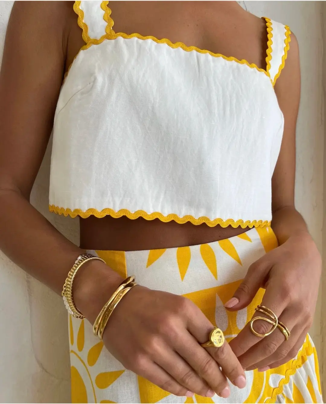 By Nicola Wavy Crop Top and Sol Maxi Skirt Set in Sol Size 8 for rent on The Volte - main image