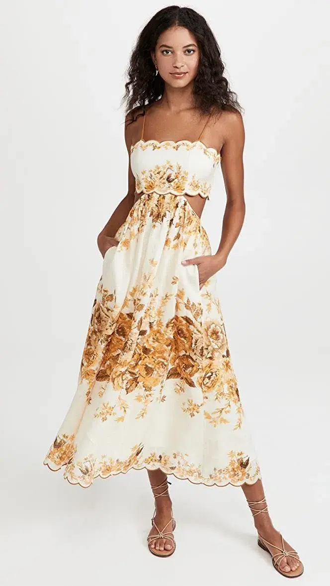 Zimmermann Aliane Scallop Midi Dress Floral Size 6  for rent on The Volte - main image