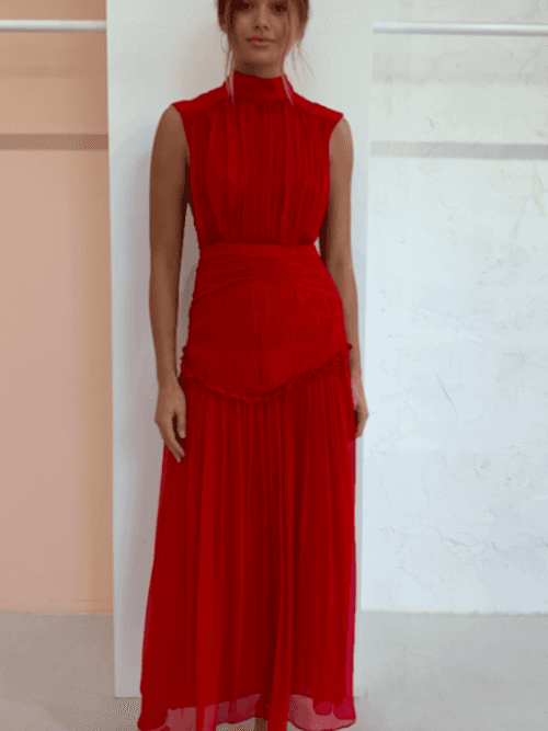 Shona Joy Clemence High Neck Midi Dress Red Size 12 - Image 1