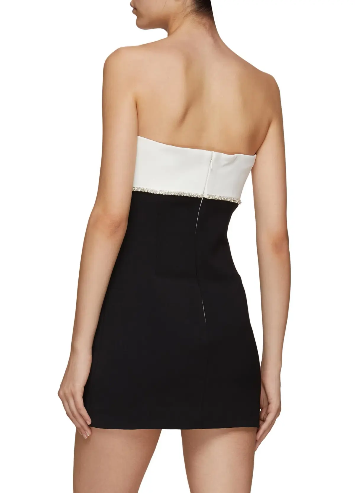 Self Portrait Crystal Embellished Bow Applique Mini Tube Dress Black/White Size 10  - Image 3