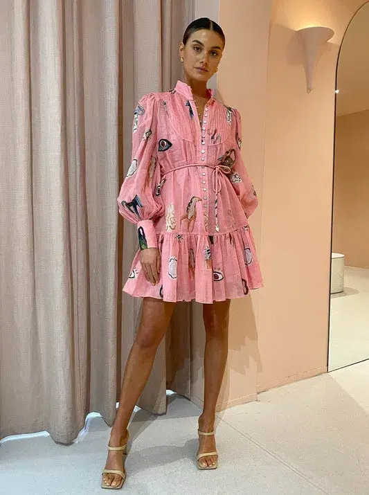 Alemais Cleo Smock Mini Dress Pink Size 14 - Image 5