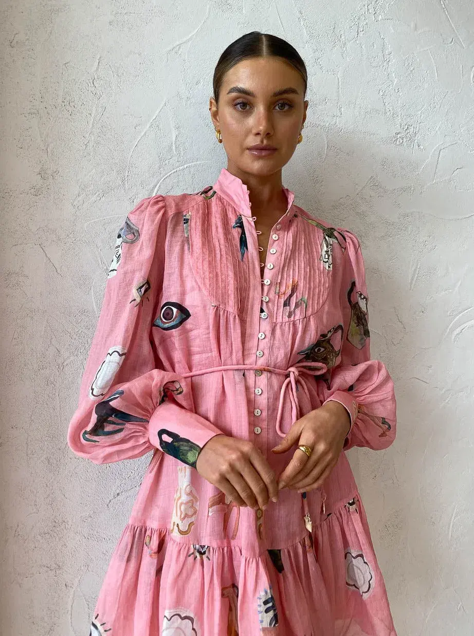 Alemais Cleo Smock Mini Dress Pink Size 14 - Image 6