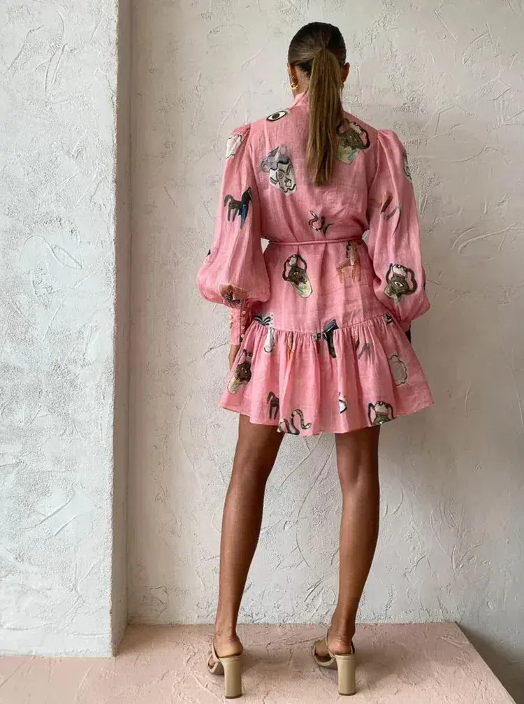 Alemais Cleo Smock Mini Dress Pink Size 14 - Image 3