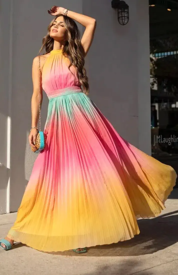 Rococo Sand Zale Chiffon Long Dress Multi Size 8 - Image 3