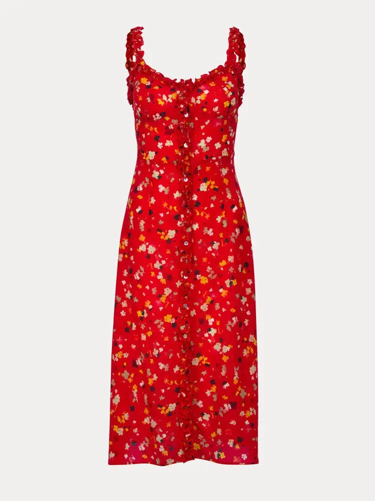 Realisation Par Juliet Midi Dress Red Floral Size L /Au 12 - Image 3