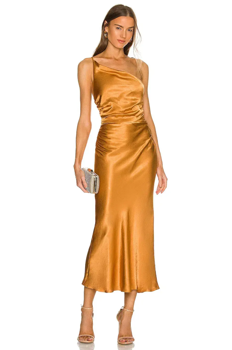 Shona Joy Alma Asymetric Bias Cowl Midi Dress Tumeric Gold Size 8 - Image 1