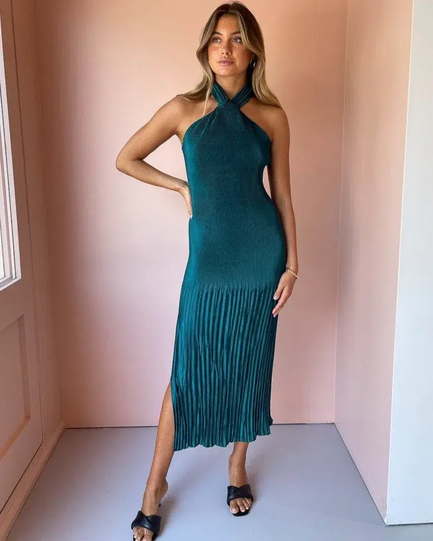 Lidee Soiree Halter Gown Teal Green Size 12 - Image 1