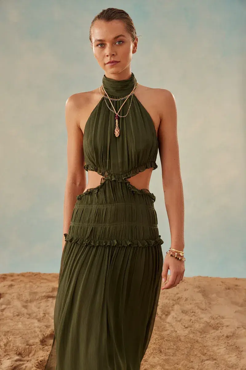 Shona Joy Safira High Neck Gown Green Size 8 for rent on The Volte - main image