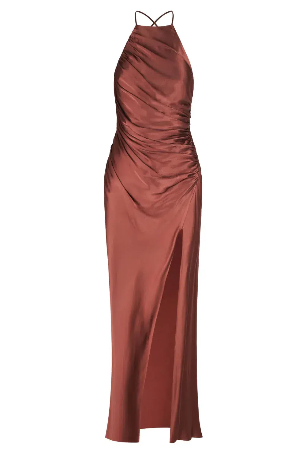 Shona Joy Thalia Gathered Square Neck Bias Midi Dress in Sangria Brown Size 8 - Image 2