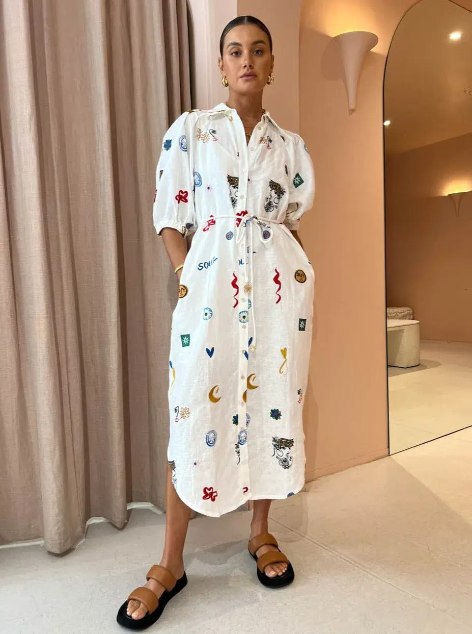 Alemais Soleil Embroidered Shirt Dress Print Size 10 - Image 1