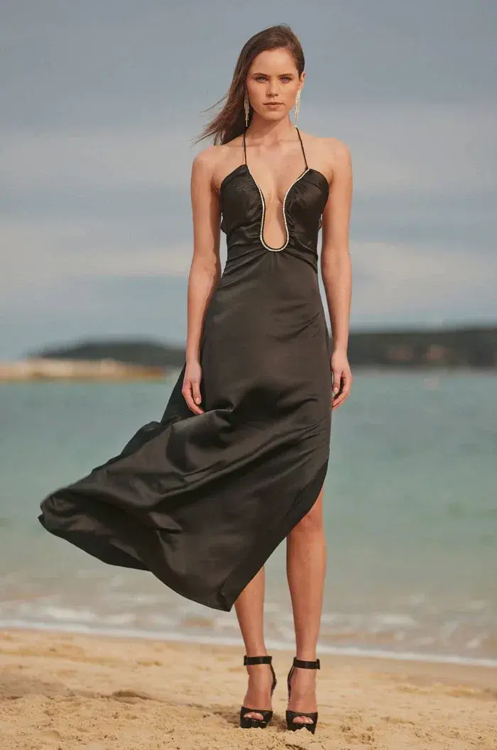 Sonya Moda Satin Embellished Keyhole Maxi Dress Black Size 8 - Image 5