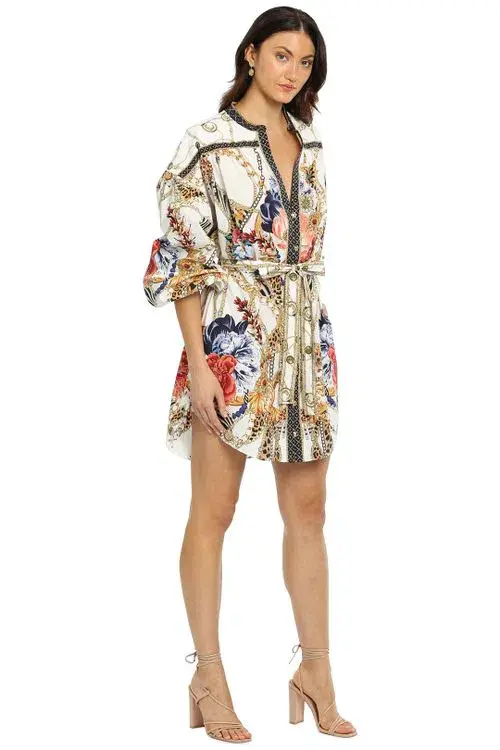 Camila Blouson Sleeve Shirt Dress Reign Supreme Print Size S/AU 6 for rent on The Volte - main image