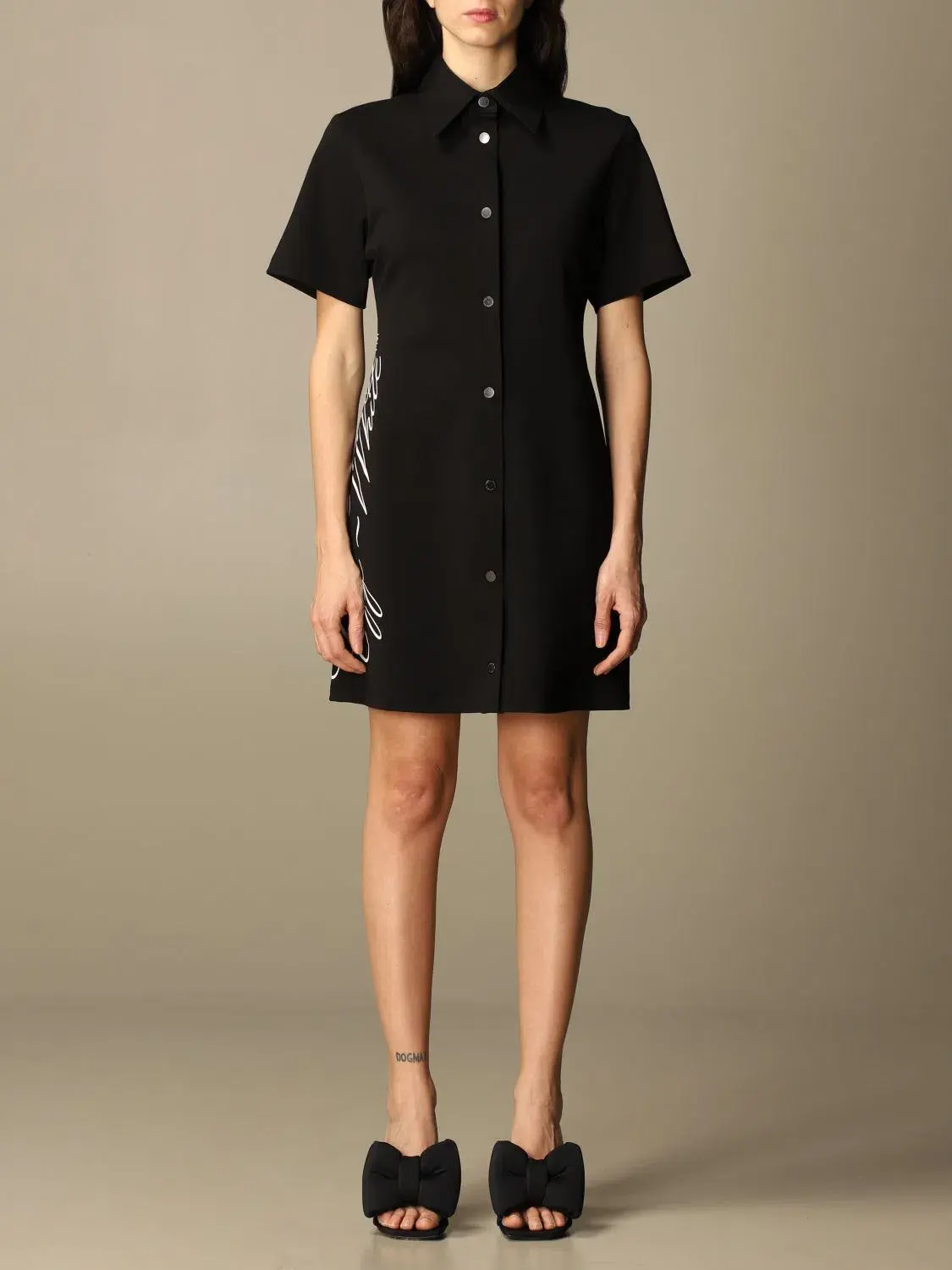 Off White Shirt Mini Dress Black Size 8 - Image 1