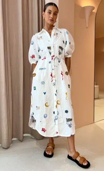 Alemais Soleil Embroidered Shirtdress In Ivory Size 10  - Image 1