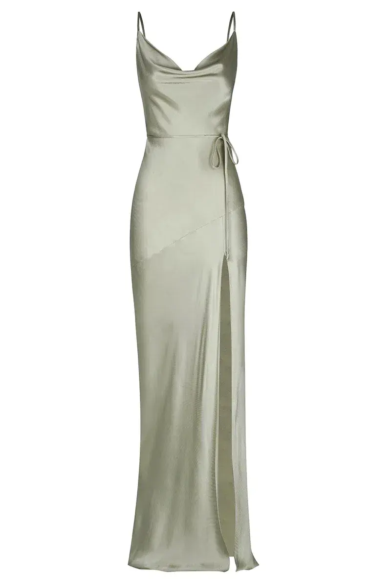Shona Joy La Lune Bias Cowl Maxi Dress Sage Size 10  - Image 3