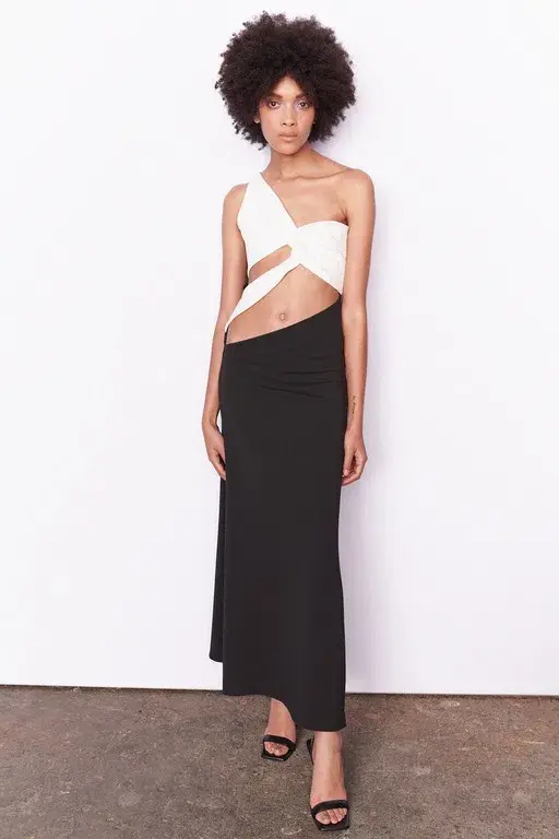 Aaizél Cut Out One Shoulder Maxi Dress Black/White Size 6 - Image 1
