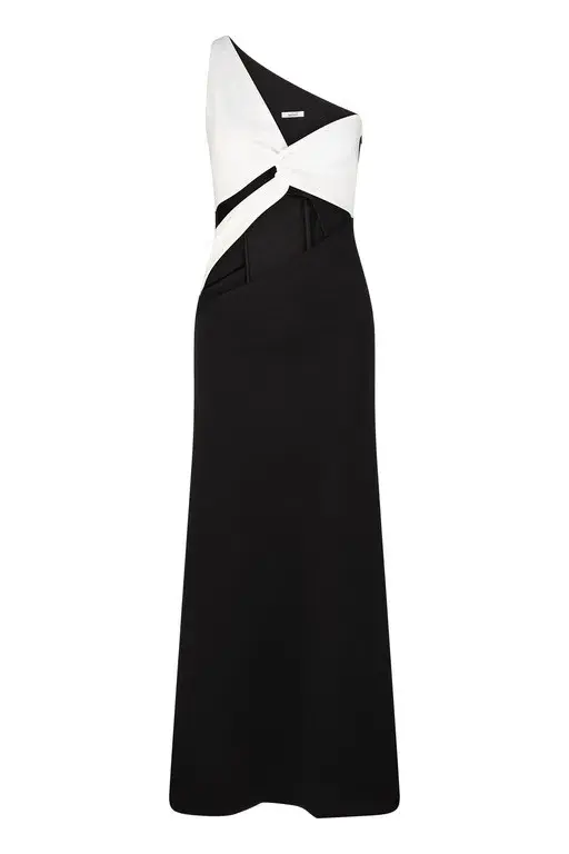 Aaizél Cut Out One Shoulder Maxi Dress Black/White Size 6 - Image 3