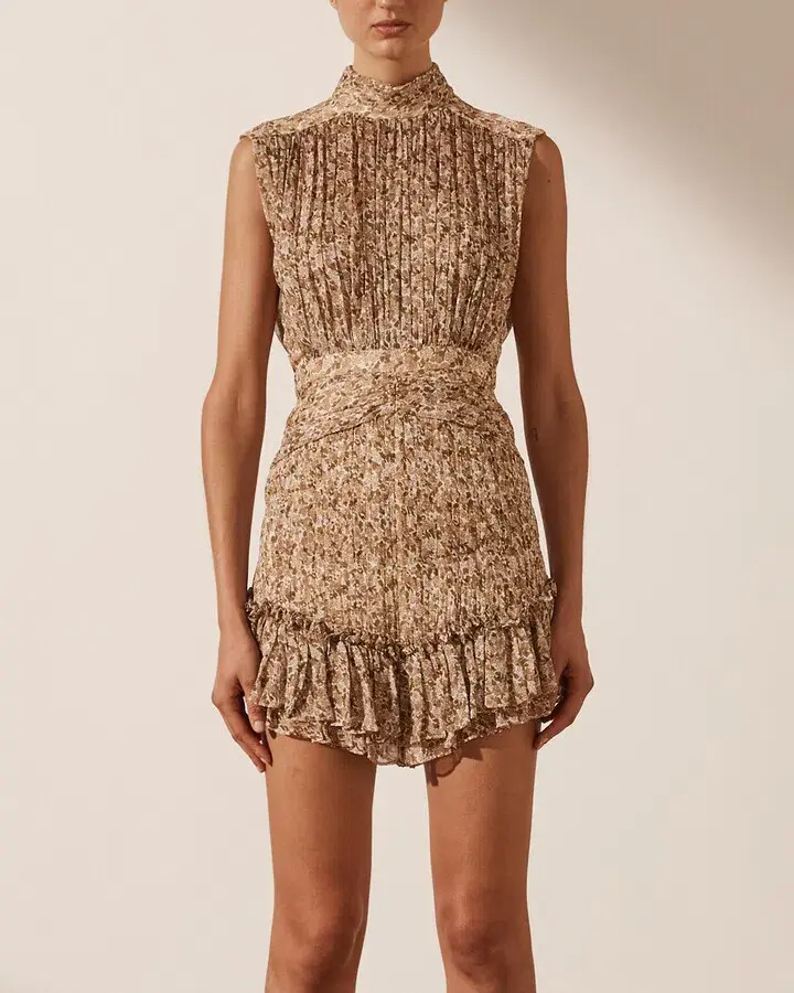 Shona Joy Ambar Ruched Mini Dress in Cumin Size 8 - Image 1