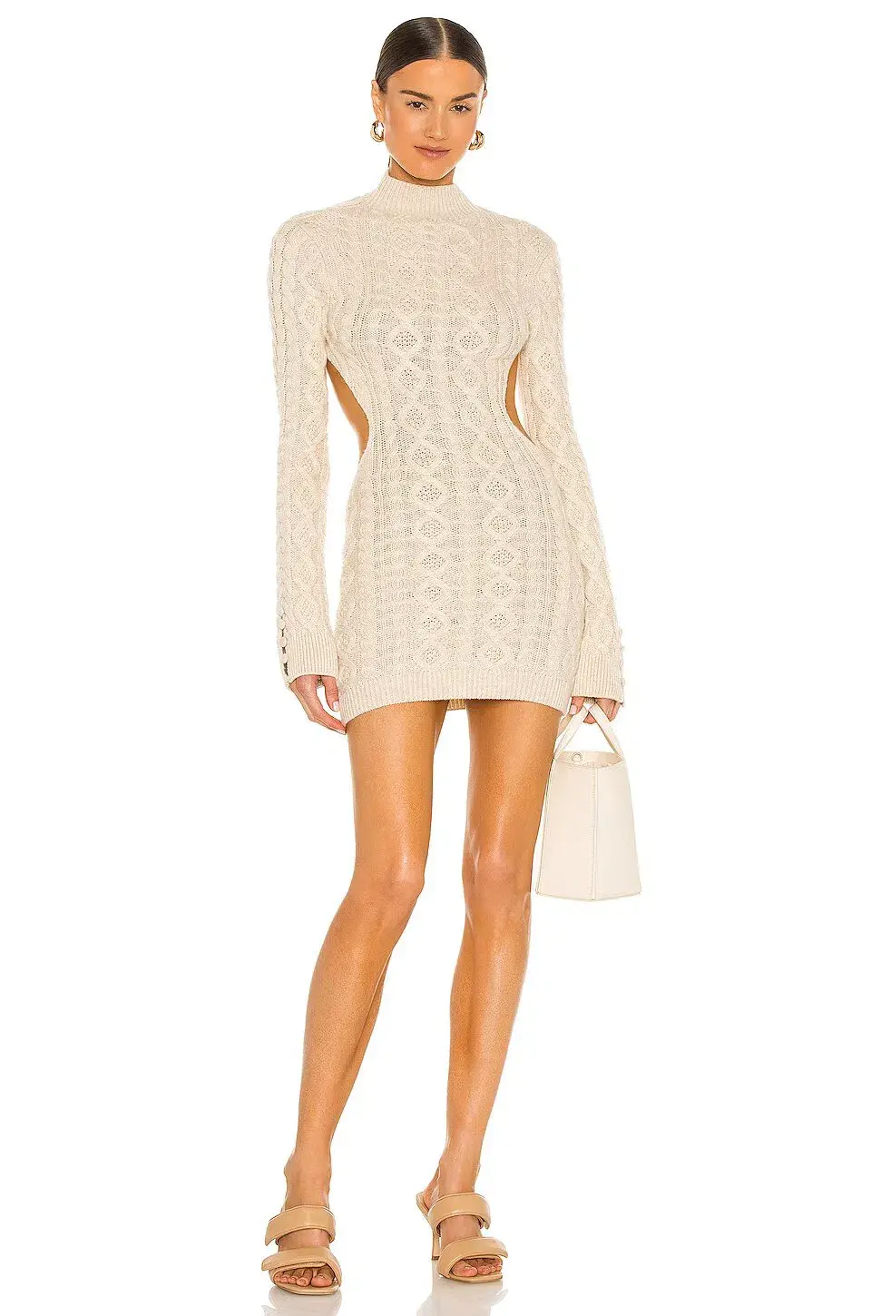 Danielle Guizio Cable Knit Backless Turtleneck Mini Dress Cream Size 8 - Image 1
