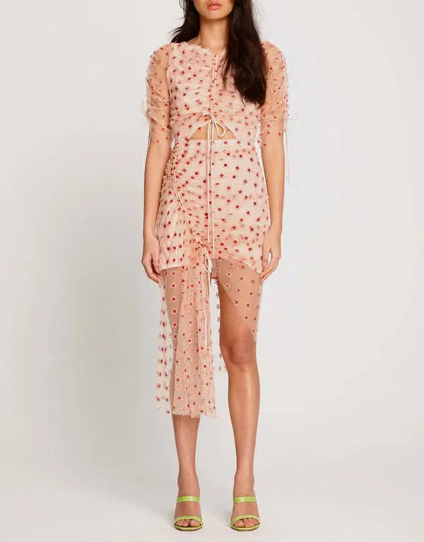 Alice McCall Stardust Midi Dress Beige/Red Size 8 - Image 1