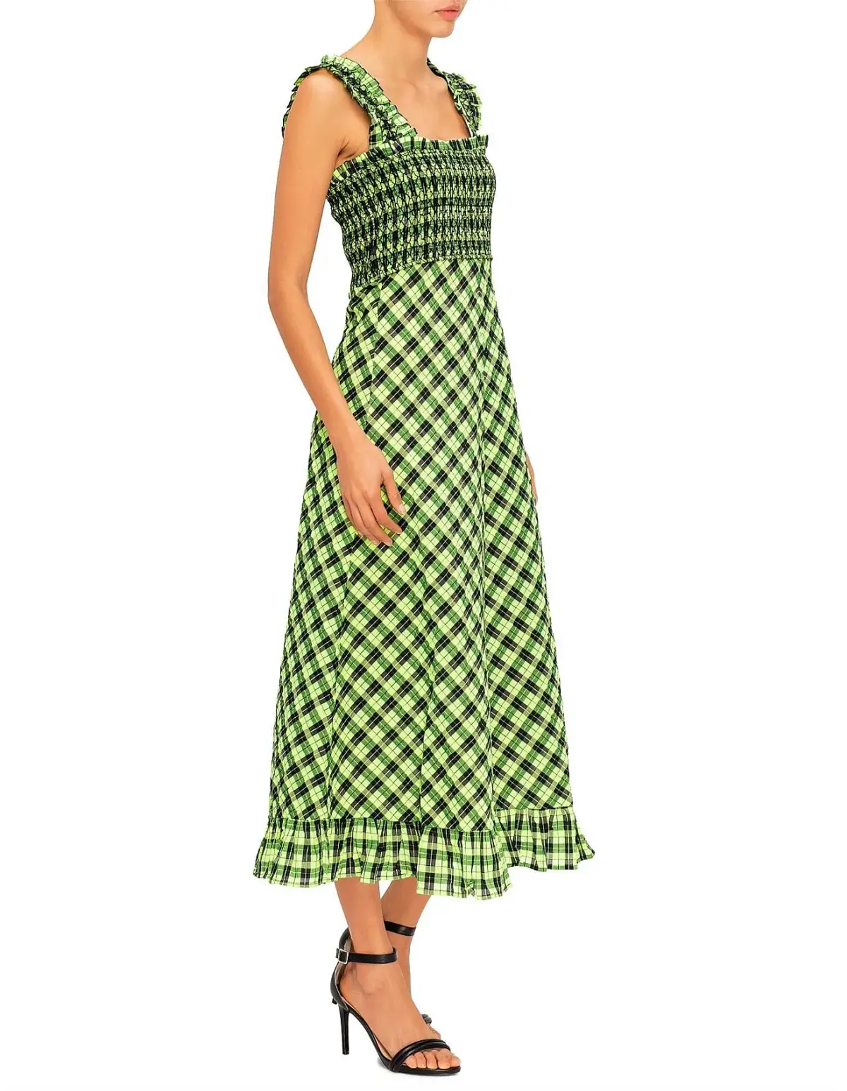 Ganni Seersucker Check Long Dress Print Size 10 - Image 2