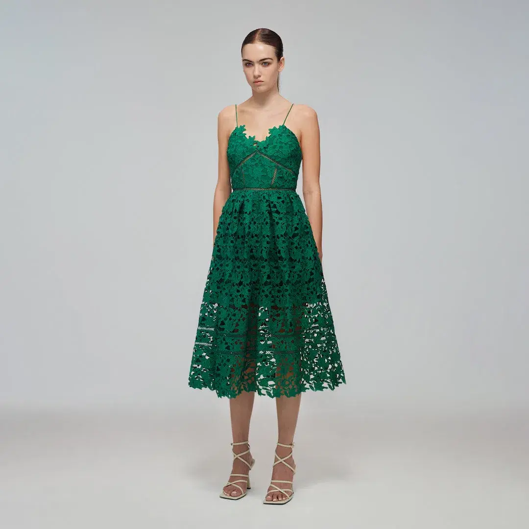 Self Portrait Azalea Midi Dress Emerald Green Size 14 for rent on The Volte - main image