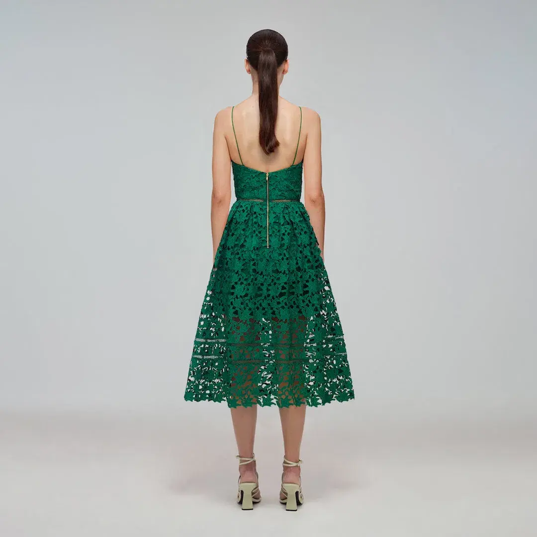 Self Portrait Azalea Midi Dress Emerald Green Size 14 for rent on The Volte - main image