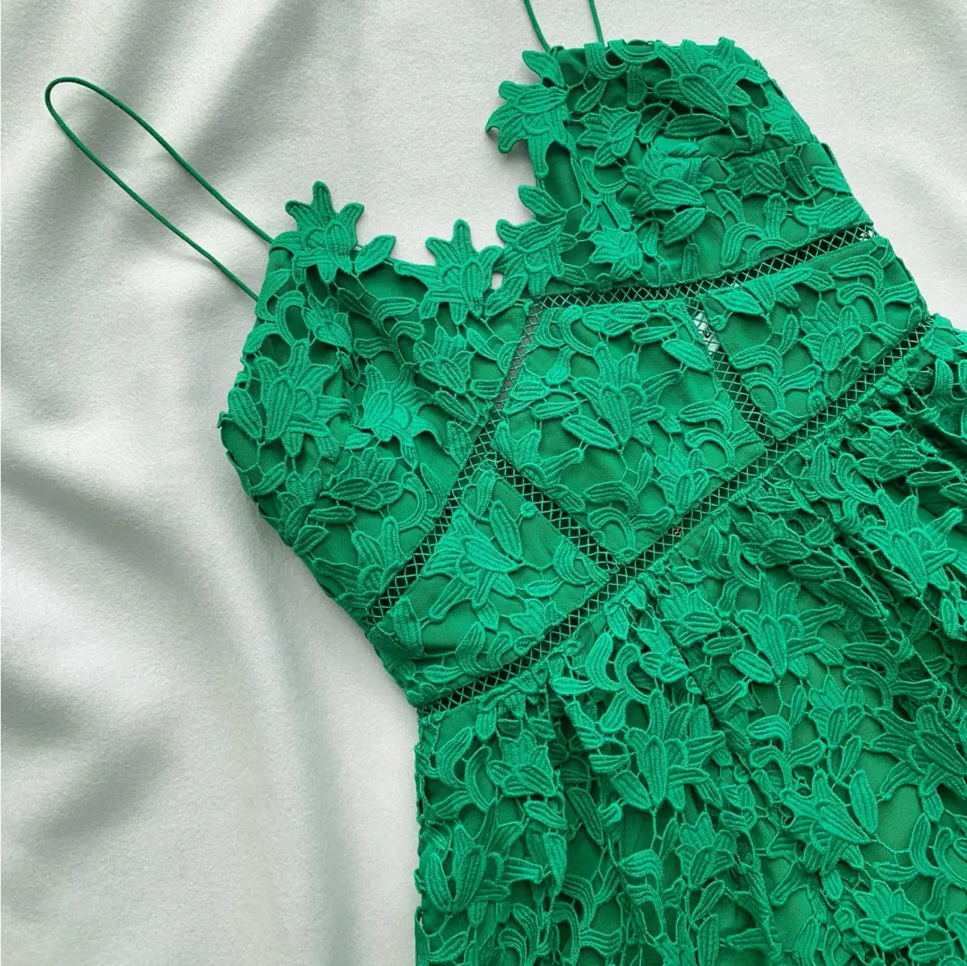 Self Portrait Azalea Midi Dress Emerald Green Size 14 for rent on The Volte - main image