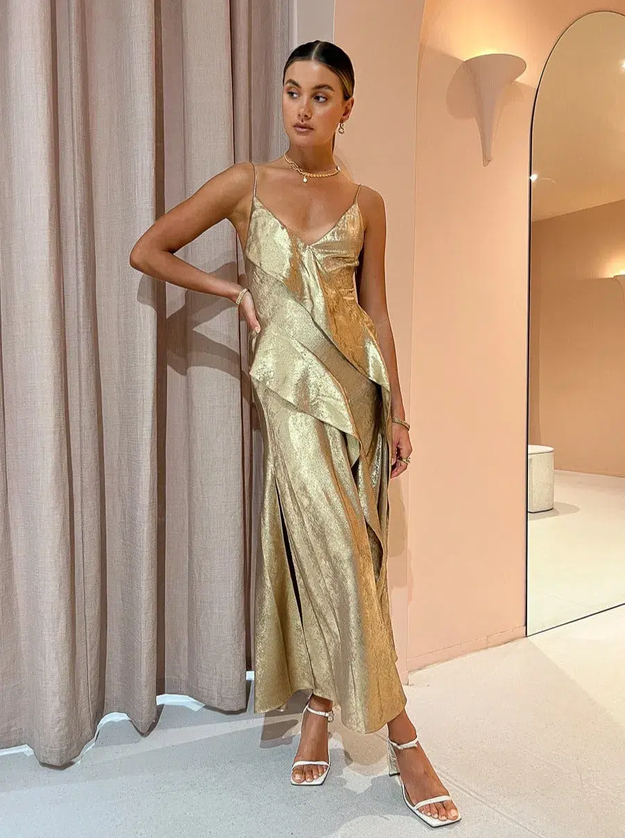 Acler Queensbridge Dress In Gold Size 8 - Image 5