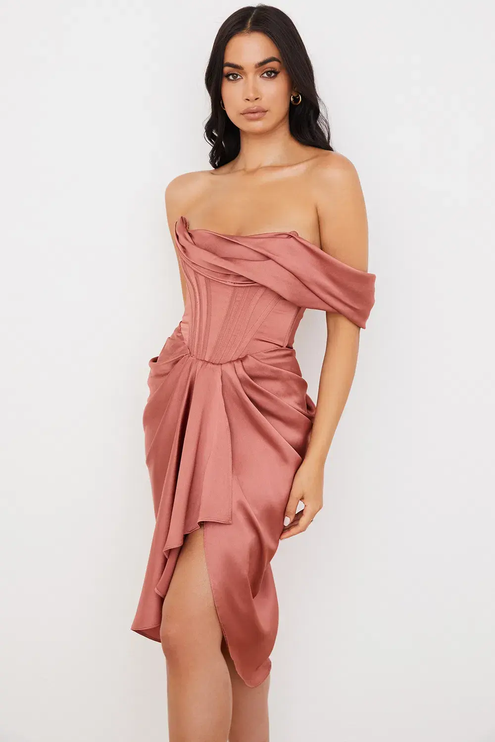 House of CB Janis Satin One Shoulder Drape Midi Dress Rogue Pink Size AU 8 - Image 2