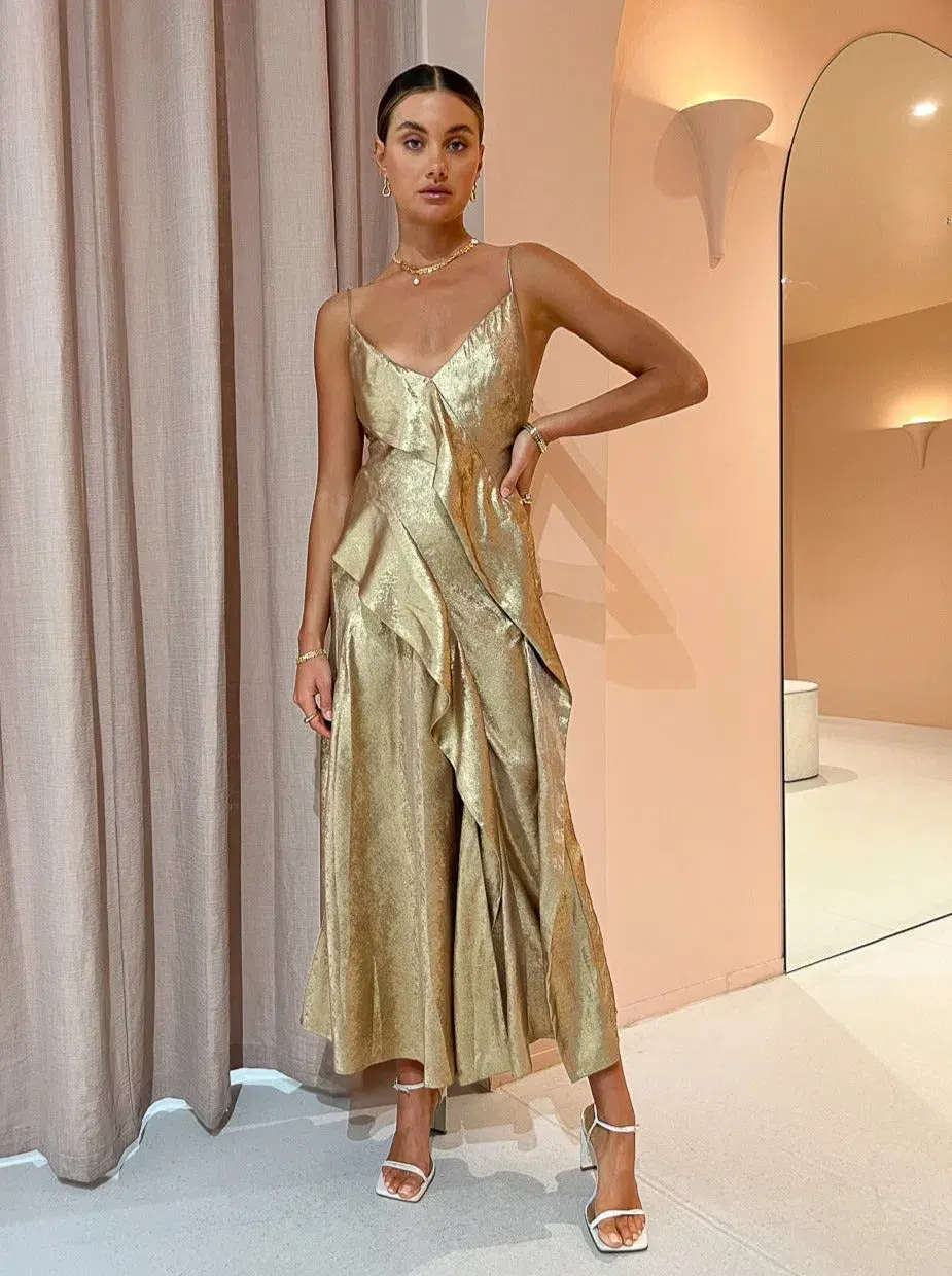 Acler Queensbridge Dress In Gold Size 14 - Image 1