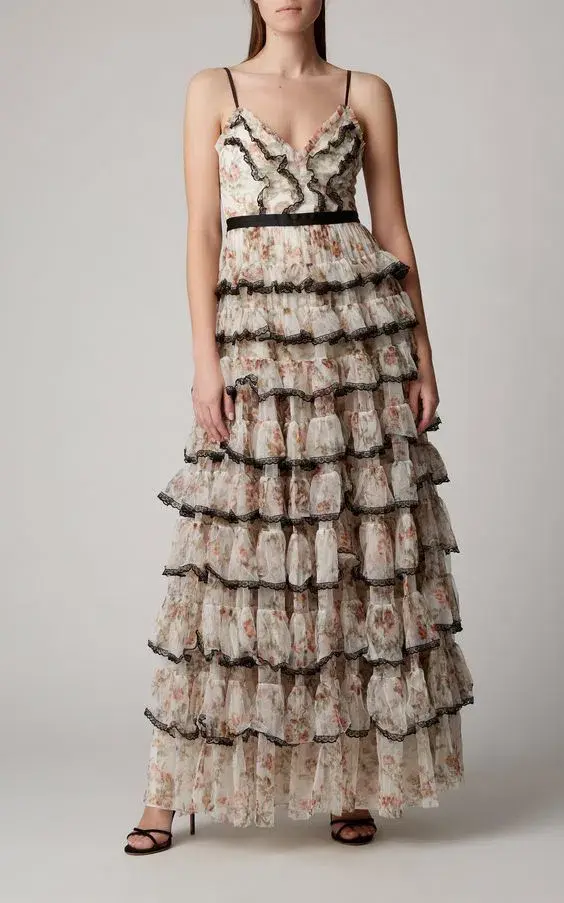 Needle and Thread Garland Marie Ruffled Tulle Gown Floral Size 8  for rent on The Volte - main image