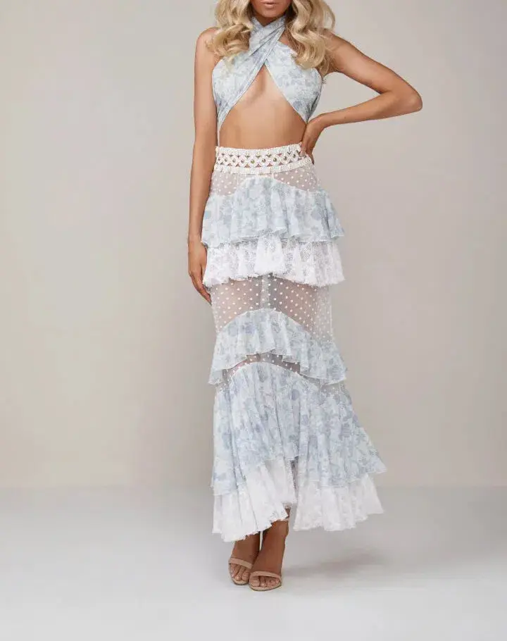 Ixiah The Outlaw Top and Skirt Set Blue/White Size S / Au 8 - Image 1