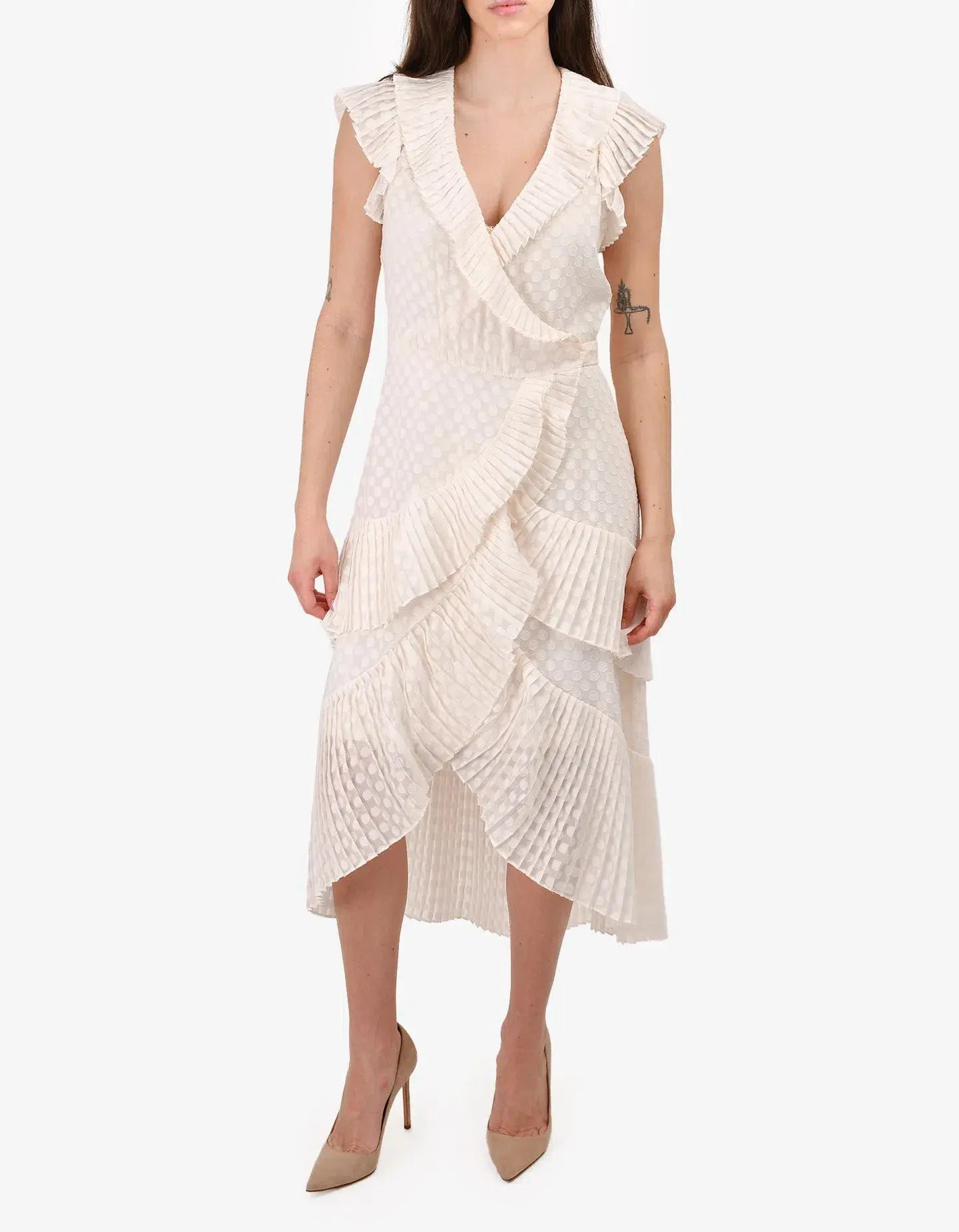 Zimmermann Polka Dot Plissé Wrap Midi Dress Off White Size 6 - Image 1