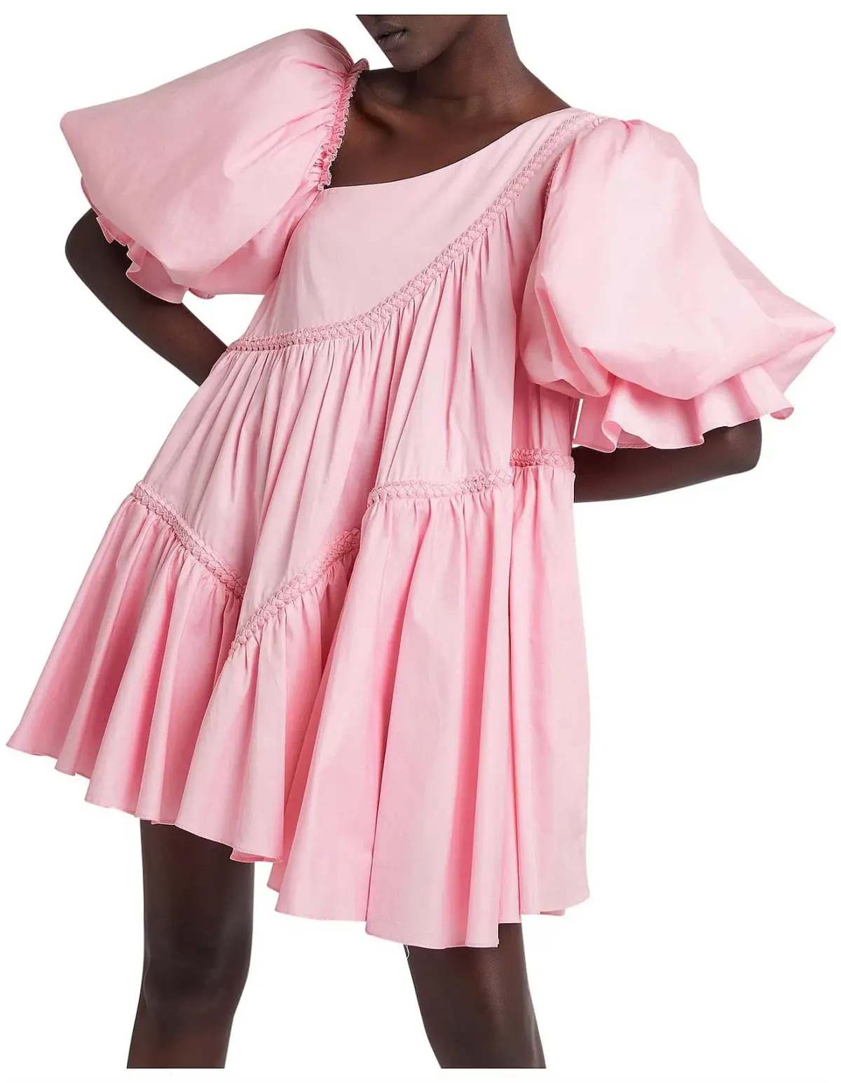 Aje Casabianca Braided Asymmetric Puff Sleeve Mini Dress Pink Size 4 / XXS - Image 2