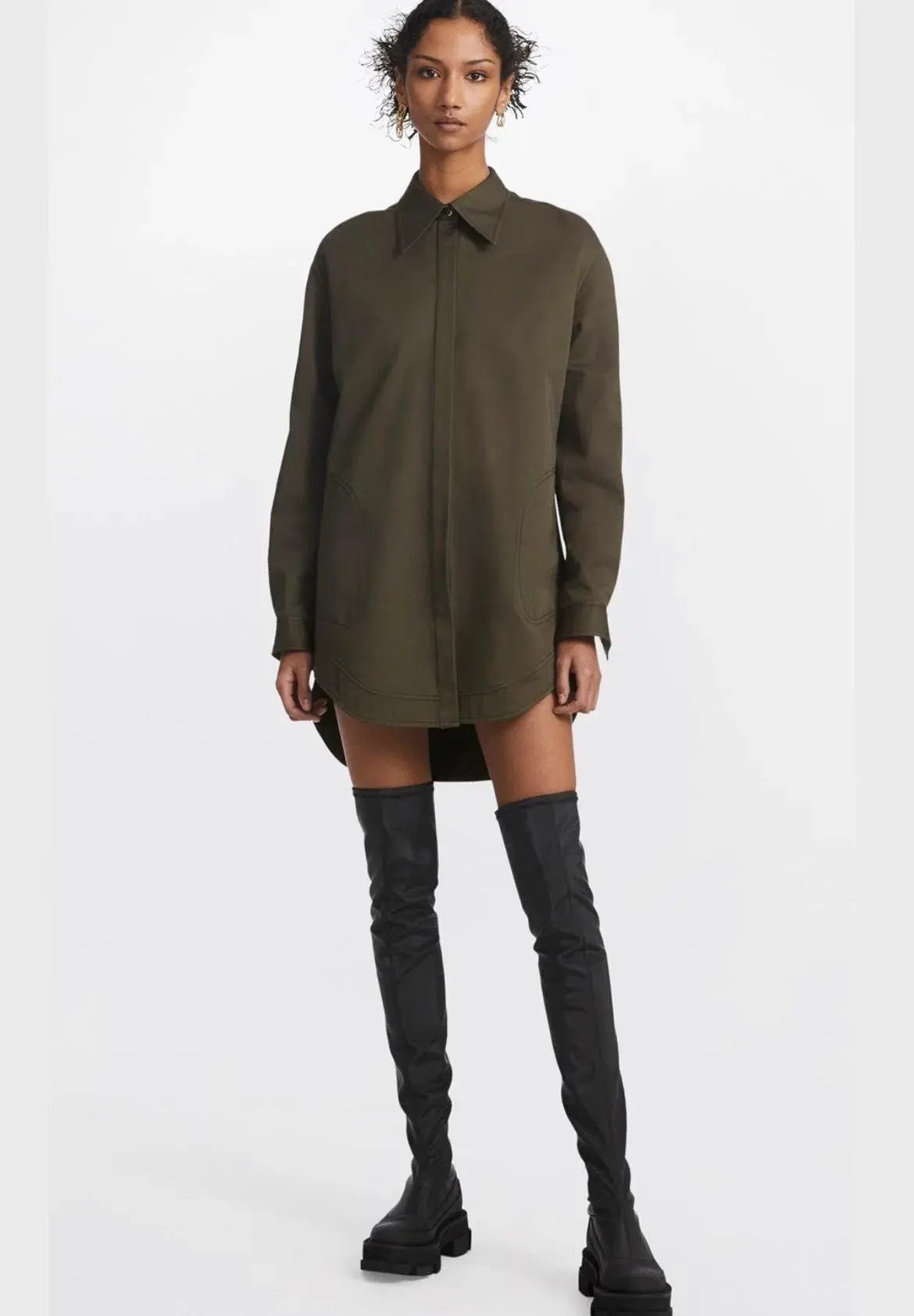 Dion Lee Belted Harness Shirt Dress Olive Green Size 8 - Image 2