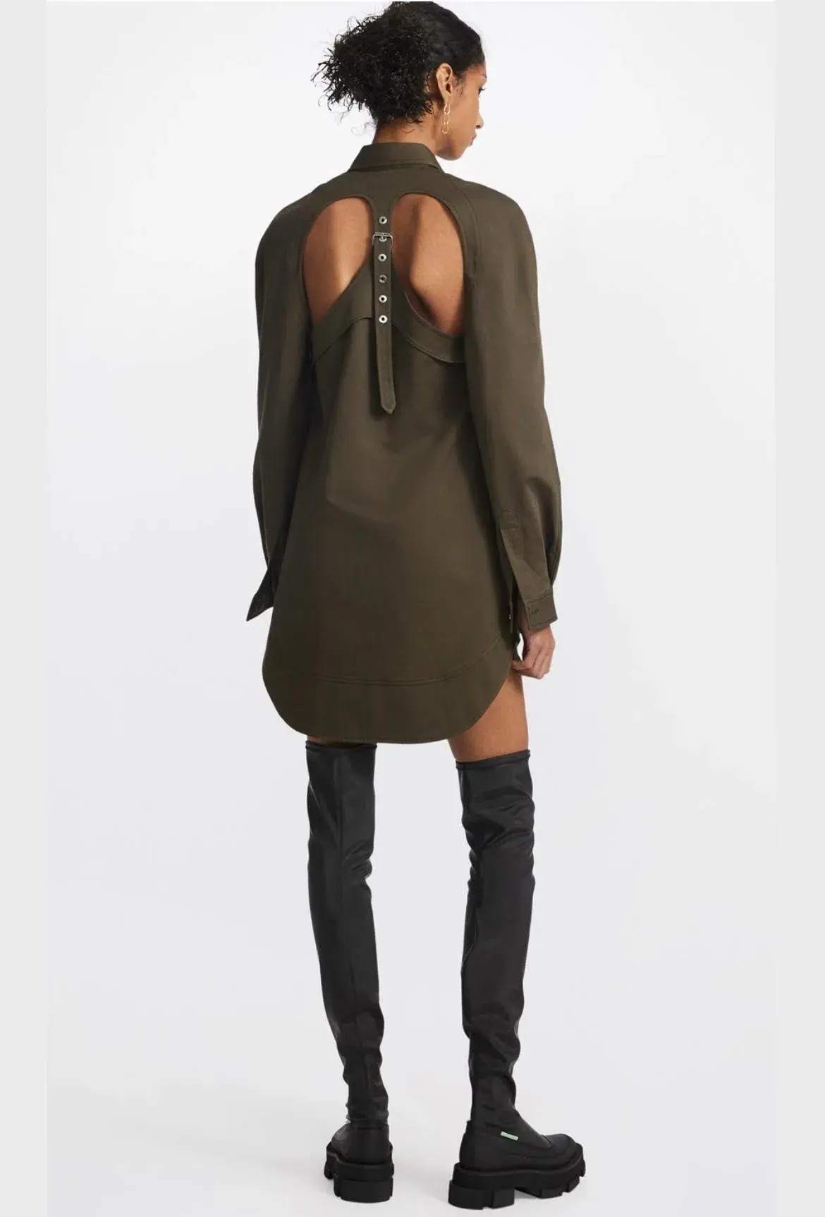 Dion Lee Belted Harness Shirt Dress Olive Green Size 8 - Image 3