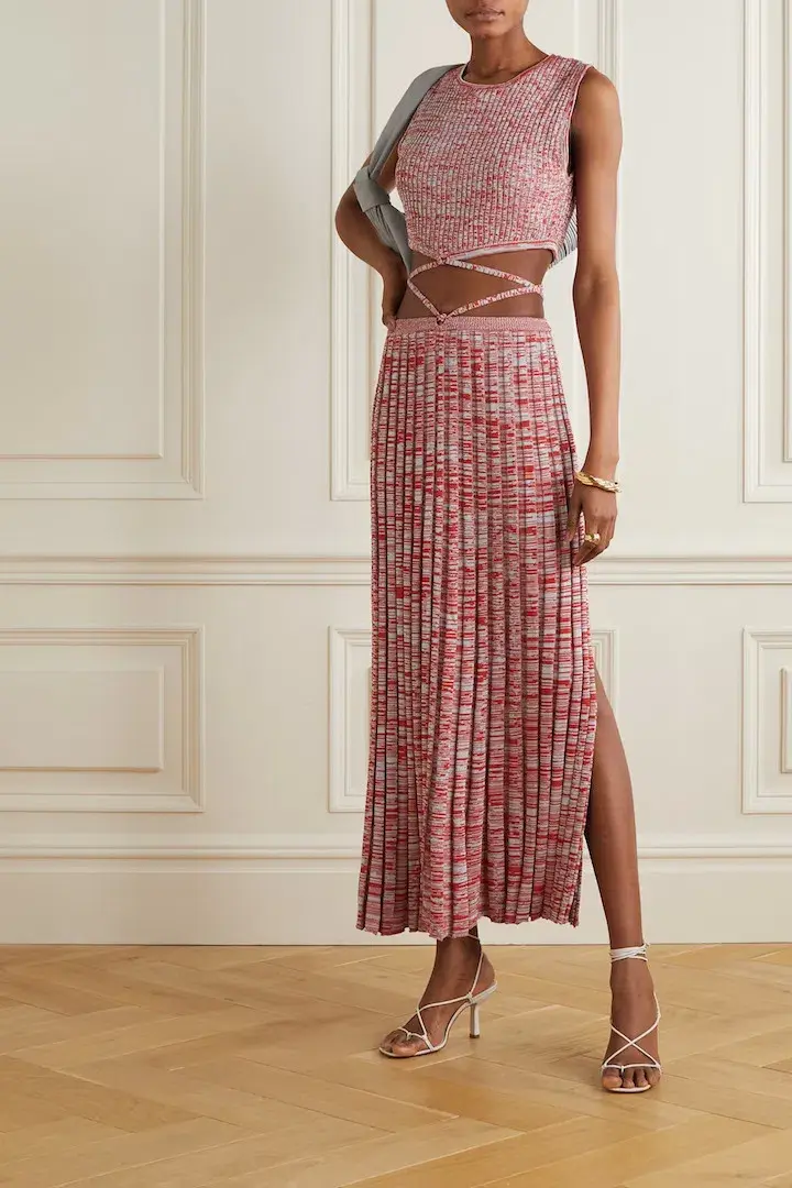 Christopher Esber Pleated Top and Maxi Skirt Set Red Size 8 - Image 1